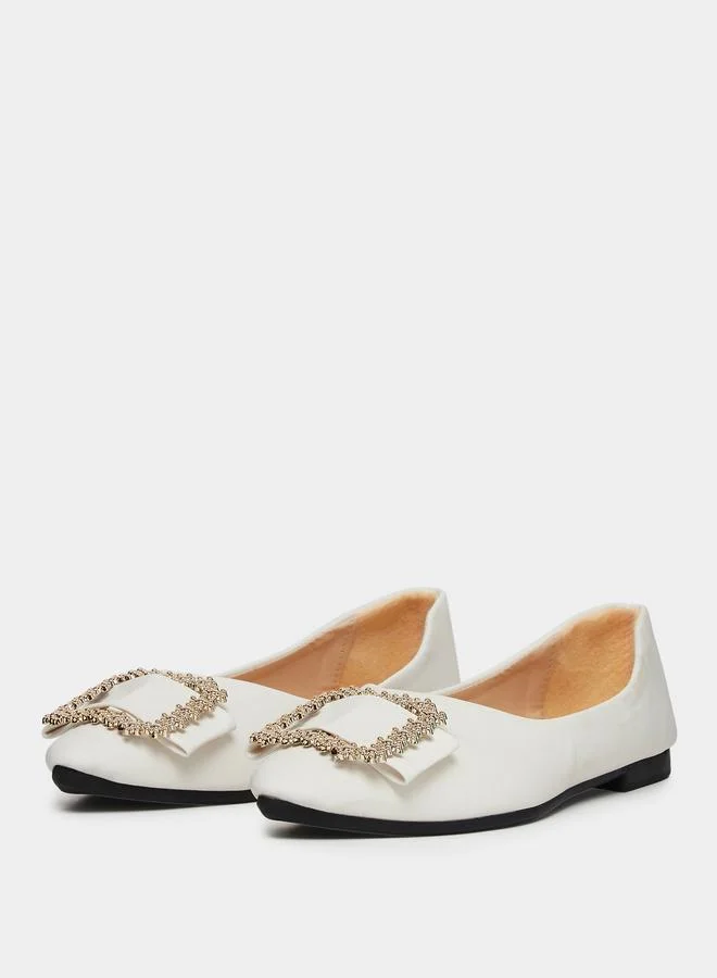 Take Two Solid Square Buckle Flats Shoes